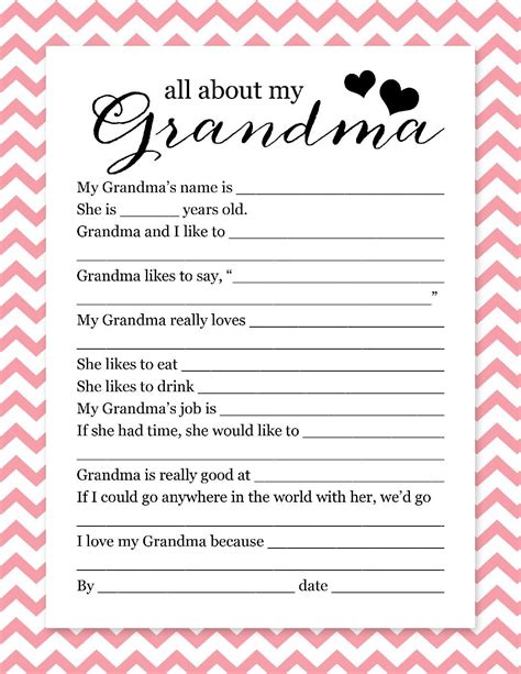 Printable Mother S Day Questionnaire For Grandma